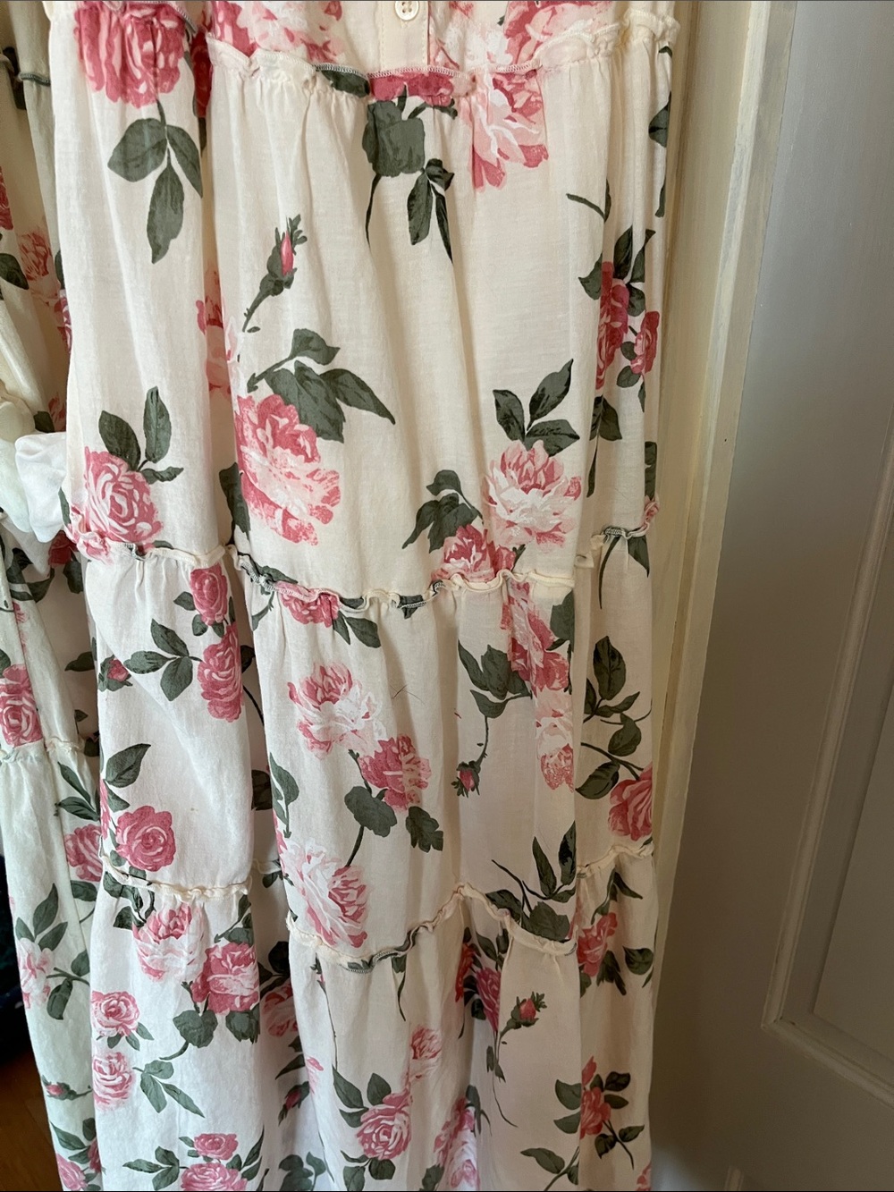 Old Navy Cream Midi Dress with Pink Rose Print - Picture 12 of 13